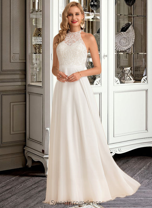 Annabelle A-Line High Neck Floor-Length Chiffon Wedding Dress DHP0013702