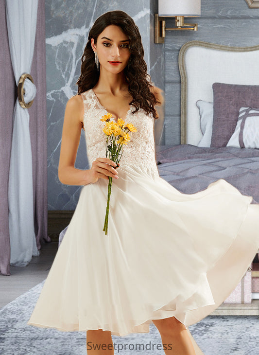 Taniyah A-Line V-neck Knee-Length Wedding Dress With Lace Sequins DHP0013703