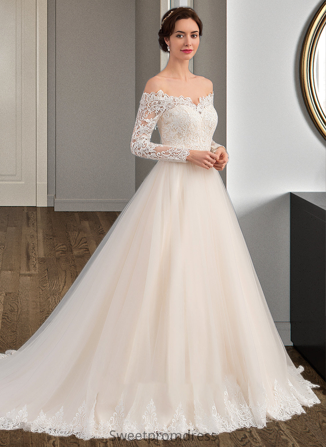 Hedwig Ball-Gown/Princess Chapel Train Tulle Lace Wedding Dress DHP0013704