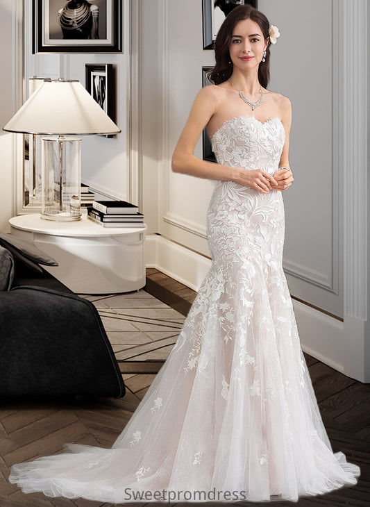 Gia Trumpet/Mermaid Sweetheart Court Train Tulle Lace Wedding Dress DHP0013710