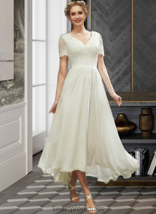 Karlie A-Line V-neck Asymmetrical Wedding Dress With Lace DHP0013712