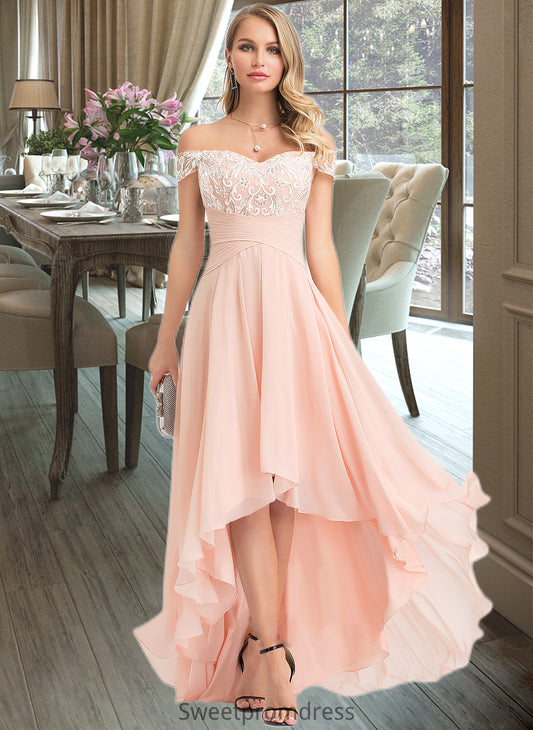 Ingrid A-Line Off-the-Shoulder Asymmetrical Chiffon Wedding Dress With Sequins DHP0013713