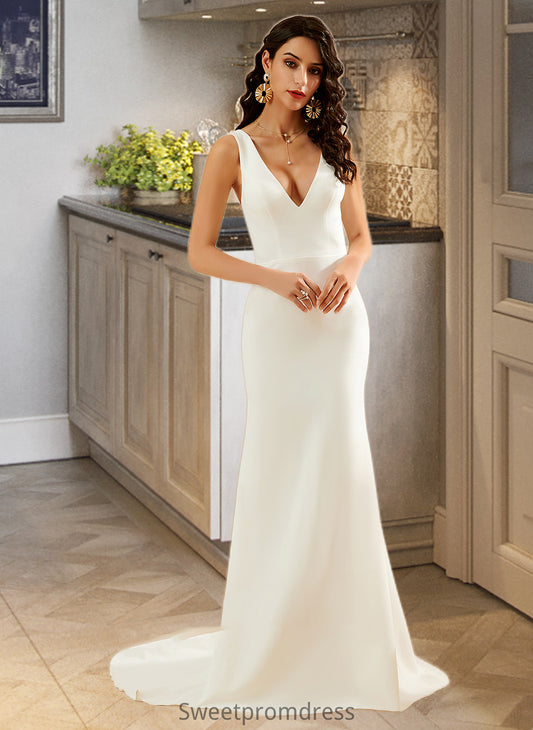 Adalynn Trumpet/Mermaid V-neck Court Train Wedding Dress DHP0013714