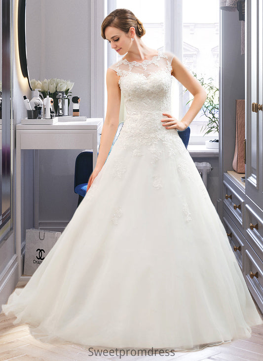 Dahlia Ball-Gown/Princess Illusion Sweep Train Organza Tulle Wedding Dress With Beading Sequins DHP0013719