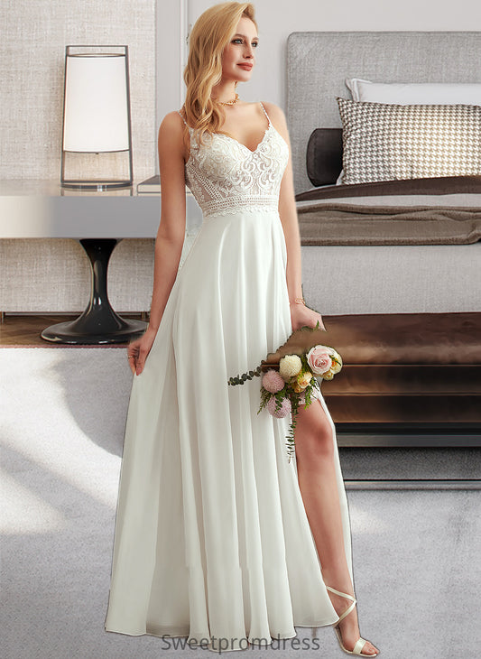 Natalie A-Line V-neck Floor-Length Wedding Dress With Split Front DHP0013721