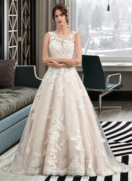 Arianna Ball-Gown/Princess Illusion Court Train Tulle Wedding Dress With Beading Sequins DHP0013724