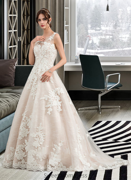 Arianna Ball-Gown/Princess Illusion Court Train Tulle Wedding Dress With Beading Sequins DHP0013724