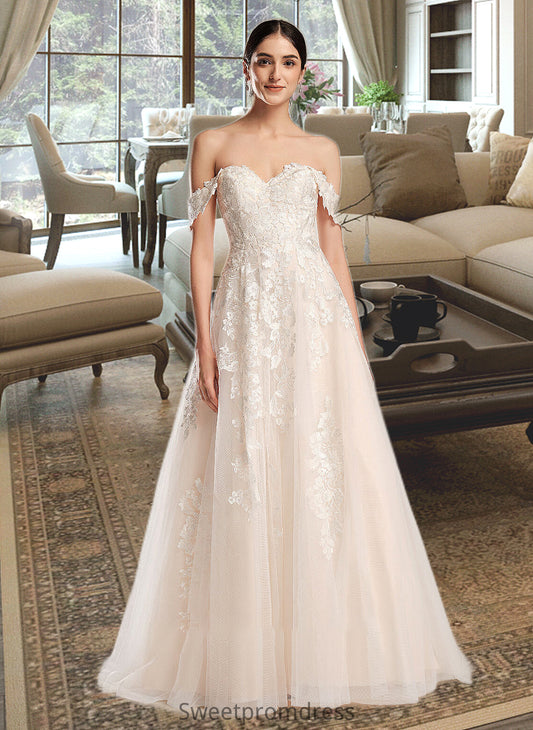 Selina Ball-Gown/Princess Off-the-Shoulder Chapel Train Wedding Dress DHP0013742