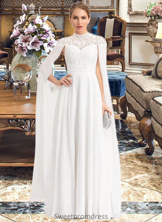 Kathy A-Line High Neck Floor-Length Chiffon Wedding Dress DHP0013748