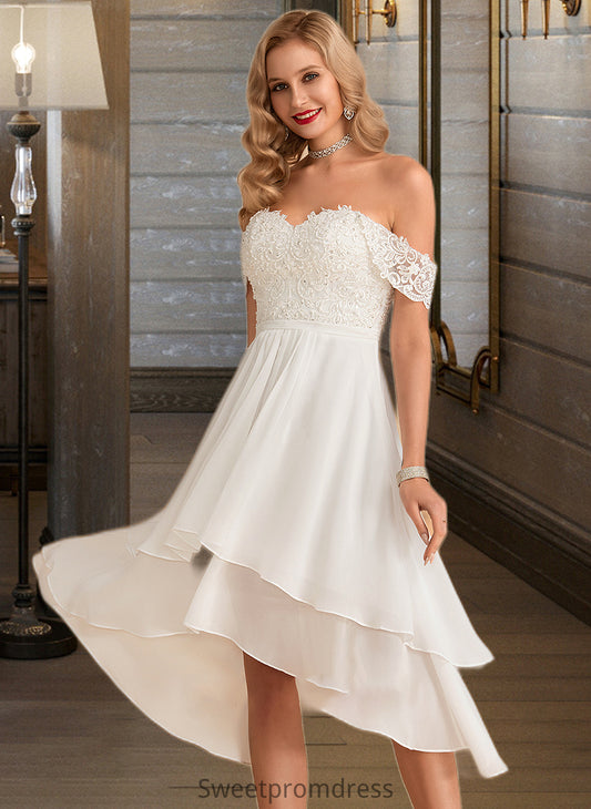 Lauryn A-Line Asymmetrical Chiffon Lace Wedding Dress With Beading Sequins DHP0013764