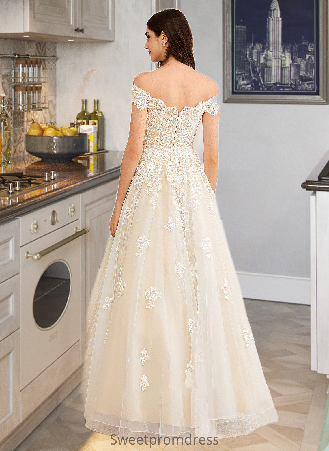 Aleah Ball-Gown/Princess Off-the-Shoulder Floor-Length Wedding Dress With Beading Sequins DHP0013765