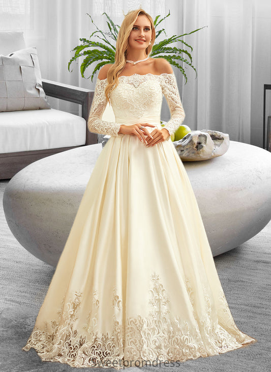 Stella Ball-Gown/Princess Sweep Train Satin Wedding Dress With Beading Sequins DHP0013768