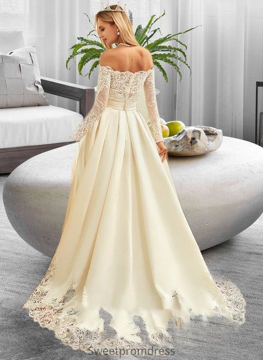 Stella Ball-Gown/Princess Sweep Train Satin Wedding Dress With Beading Sequins DHP0013768