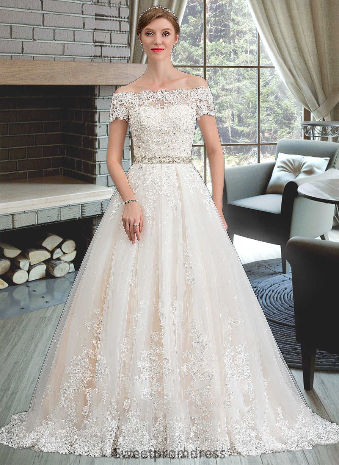 Miah Ball-Gown/Princess Court Train Tulle Wedding Dress With Beading Sequins DHP0013770