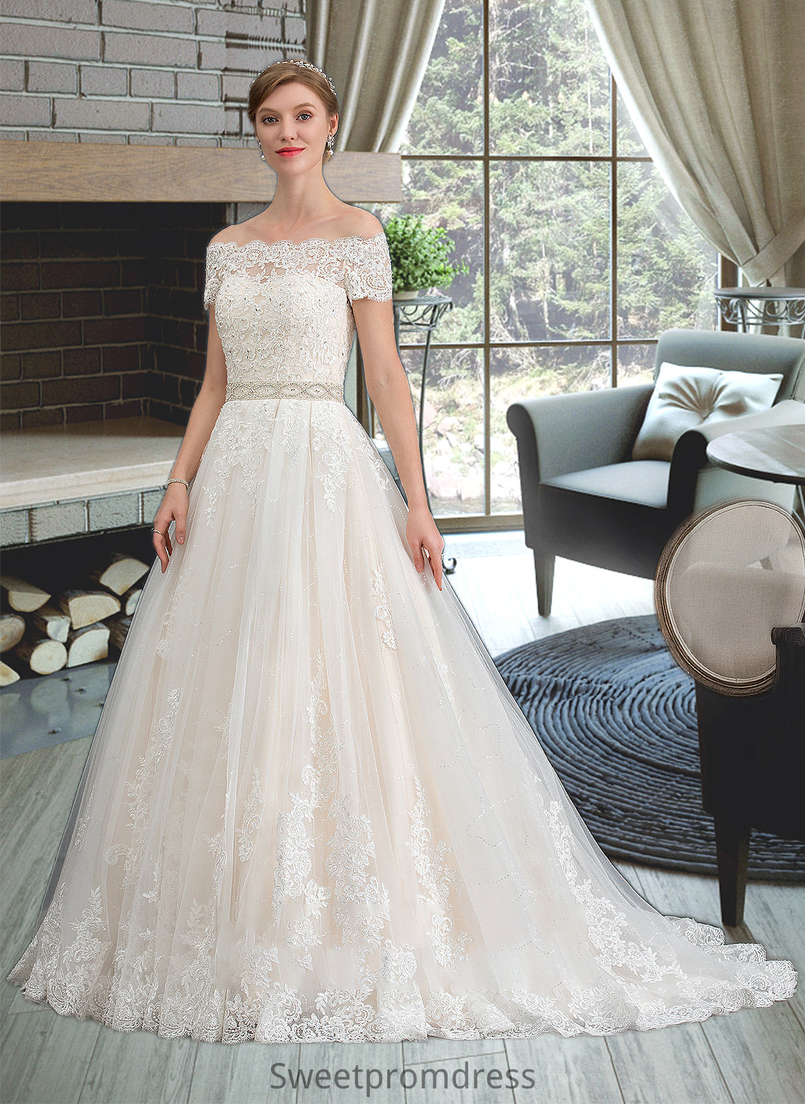 Miah Ball-Gown/Princess Court Train Tulle Wedding Dress With Beading Sequins DHP0013770