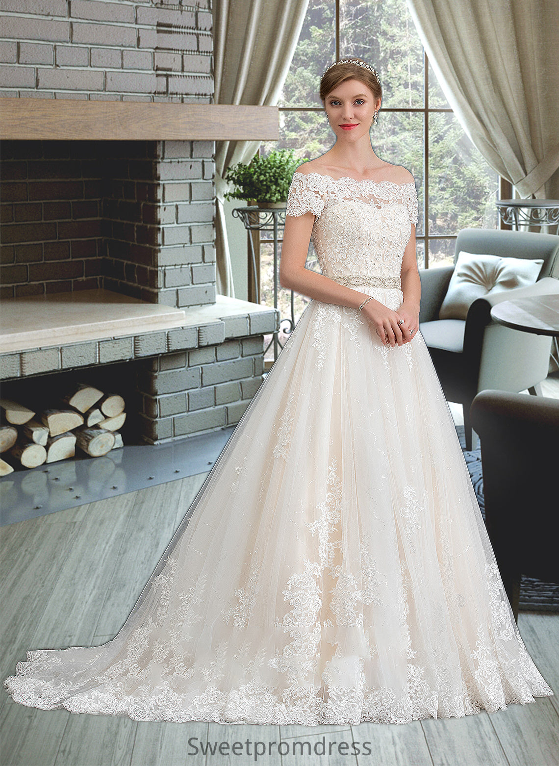 Miah Ball-Gown/Princess Court Train Tulle Wedding Dress With Beading Sequins DHP0013770