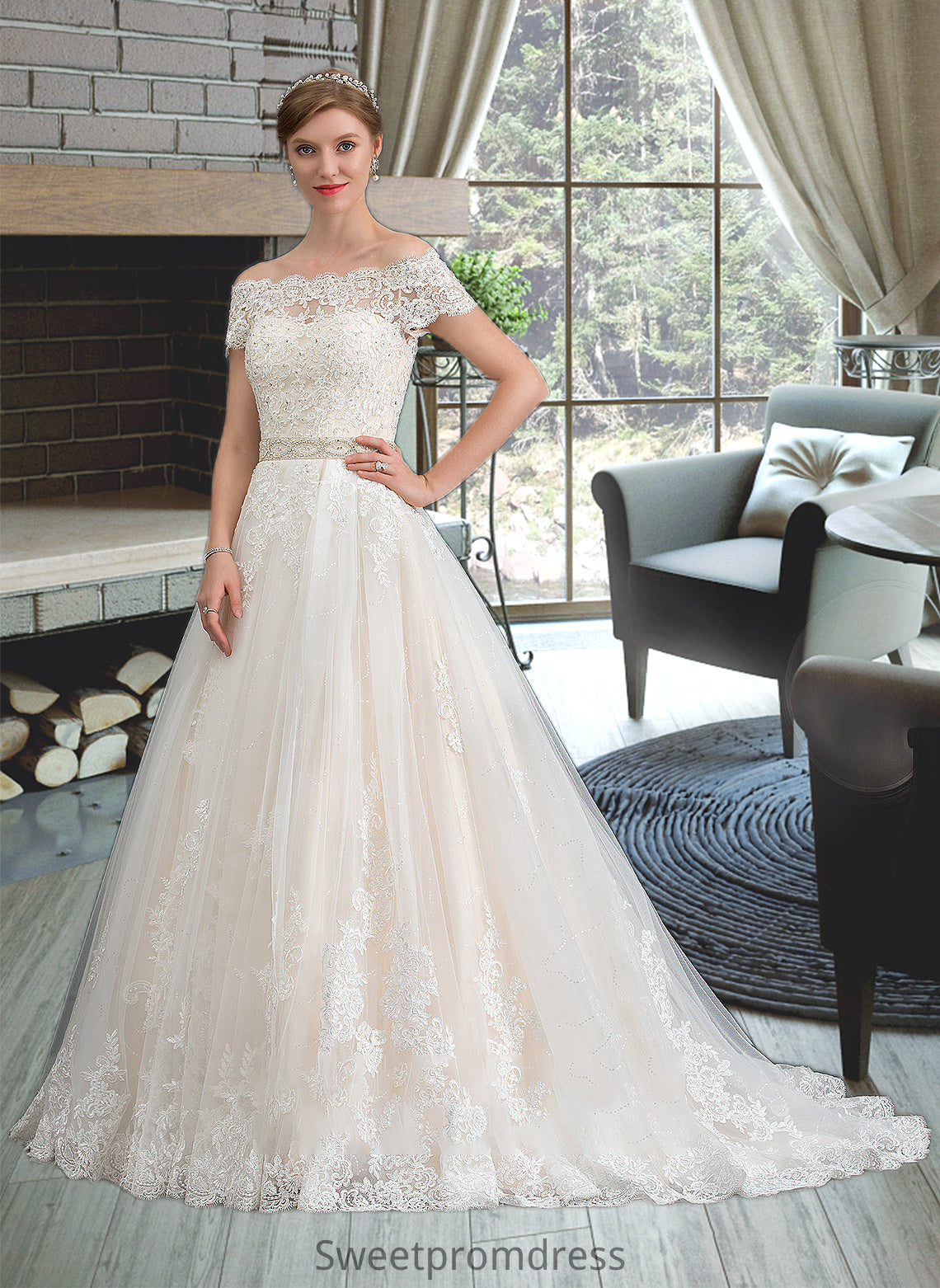 Miah Ball-Gown/Princess Court Train Tulle Wedding Dress With Beading Sequins DHP0013770