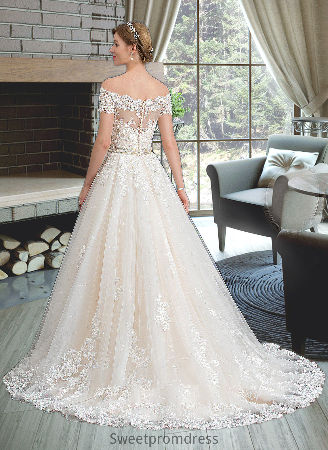 Miah Ball-Gown/Princess Court Train Tulle Wedding Dress With Beading Sequins DHP0013770