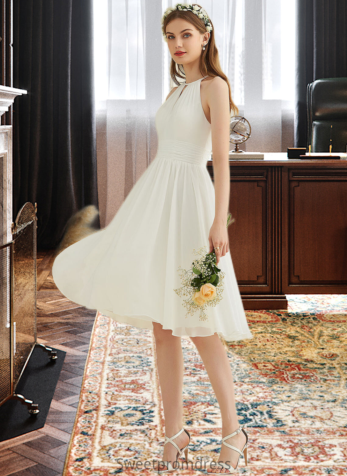 Ida A-Line Knee-Length Chiffon Wedding Dress DHP0013778