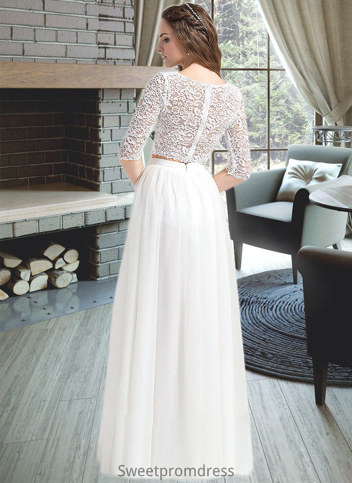 Lillie A-Line Scoop Neck Floor-Length Tulle Wedding Dress DHP0013787