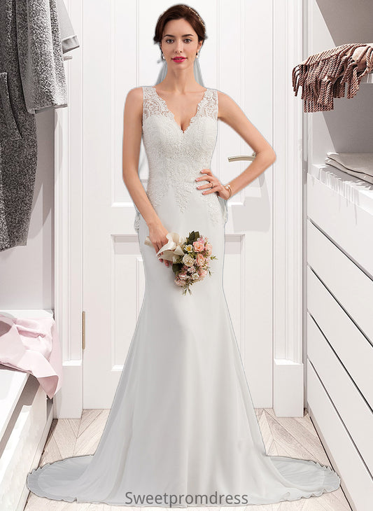 Desiree Trumpet/Mermaid V-neck Court Train Chiffon Wedding Dress DHP0013788