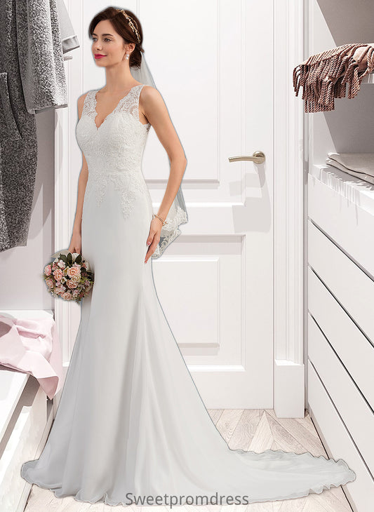 Desiree Trumpet/Mermaid V-neck Court Train Chiffon Wedding Dress DHP0013788