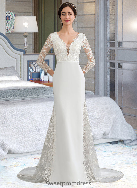 Diana Trumpet/Mermaid V-neck Chapel Train Chiffon Wedding Dress With Beading Sequins DHP0013795