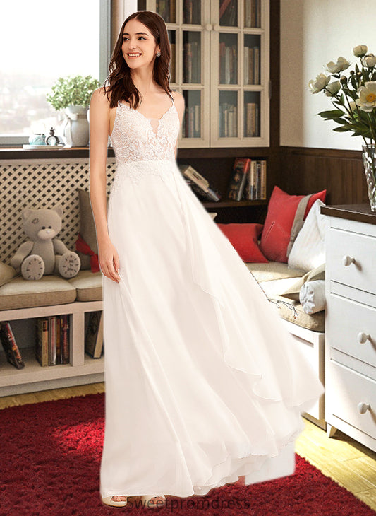 Alison A-Line V-neck Floor-Length Wedding Dress With Sequins DHP0013797