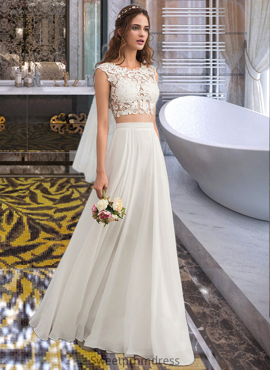 Ashlee A-Line Scoop Neck Floor-Length Chiffon Wedding Dress With Beading Sequins DHP0013799