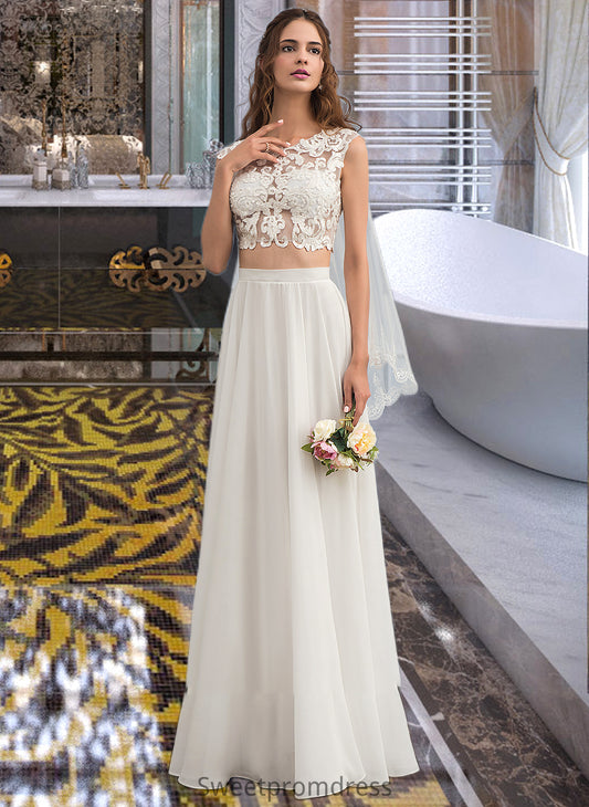 Ashlee A-Line Scoop Neck Floor-Length Chiffon Wedding Dress With Beading Sequins DHP0013799