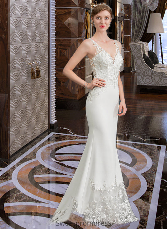 Claudia Trumpet/Mermaid V-neck Court Train Stretch Crepe Wedding Dress DHP0013803