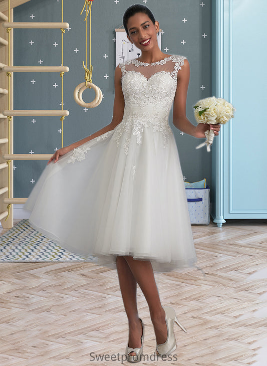 Chaya A-Line Illusion Asymmetrical Tulle Wedding Dress With Ruffle DHP0013808