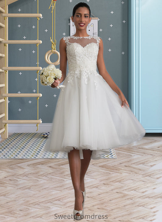 Chaya A-Line Illusion Asymmetrical Tulle Wedding Dress With Ruffle DHP0013808