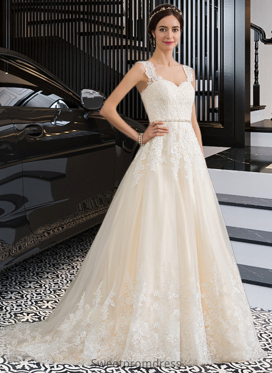 Nydia Ball-Gown/Princess Sweetheart Court Train Tulle Wedding Dress With Beading Sequins DHP0013813