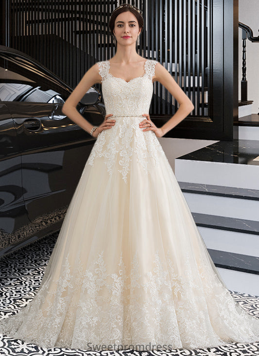 Nydia Ball-Gown/Princess Sweetheart Court Train Tulle Wedding Dress With Beading Sequins DHP0013813