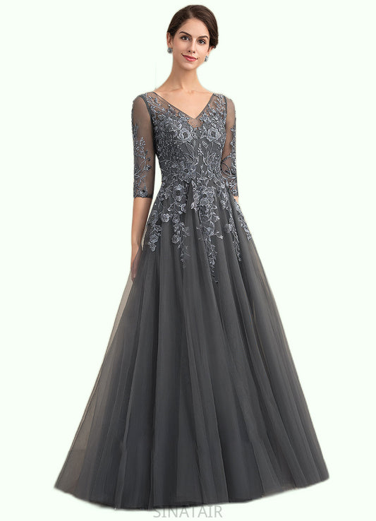 Eleanor A-Line V-neck Floor-Length Tulle Lace Mother of the Bride Dress With Beading Sequins DH126P0014895