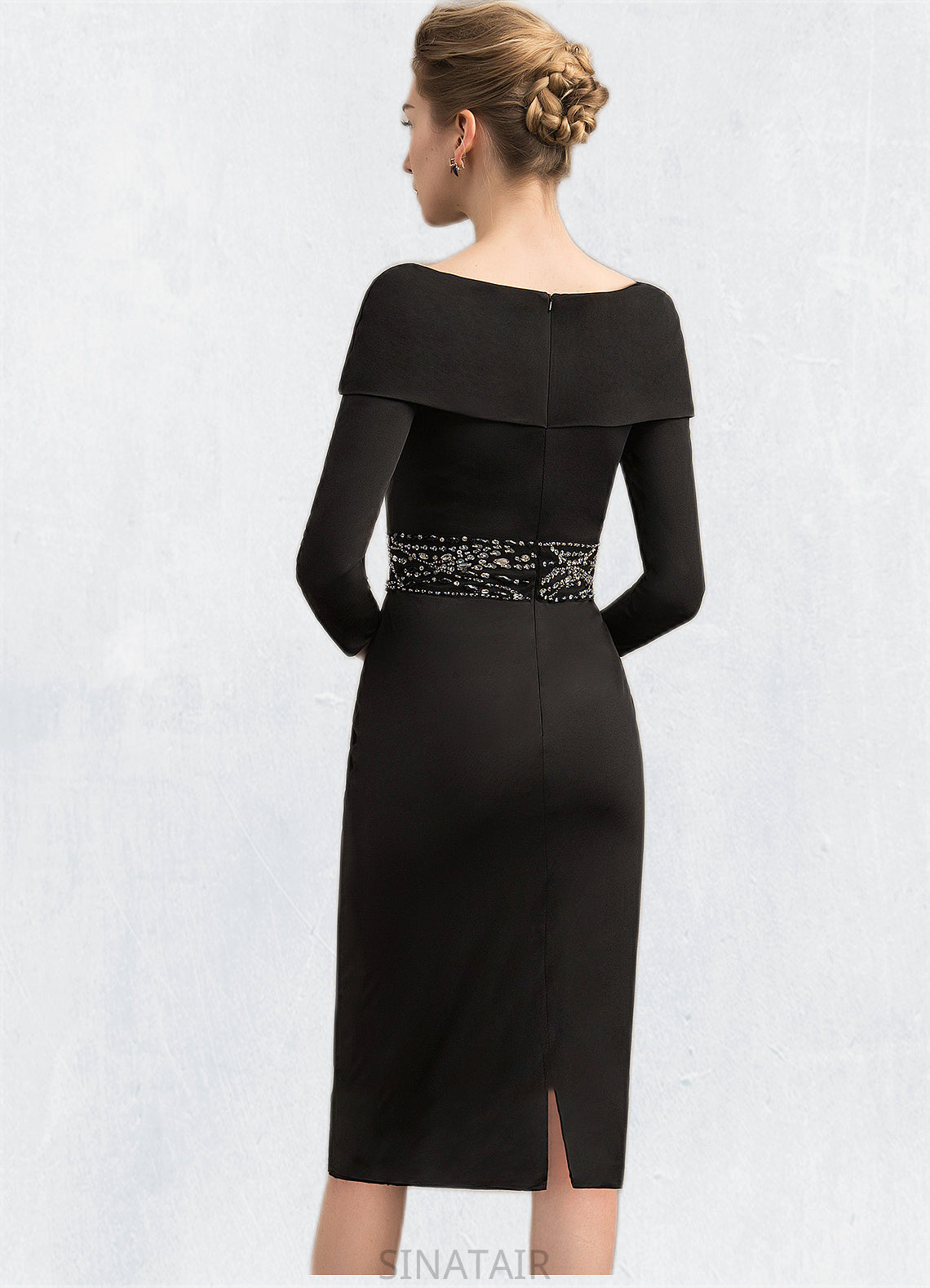 Aniyah Sheath/Column Off-the-Shoulder Knee-Length Jersey Mother of the Bride Dress With Beading Sequins DH126P0014897