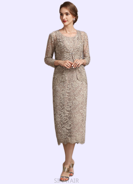 Genesis Sheath/Column Scoop Neck Tea-Length Lace Mother of the Bride Dress With Sequins DH126P0014898