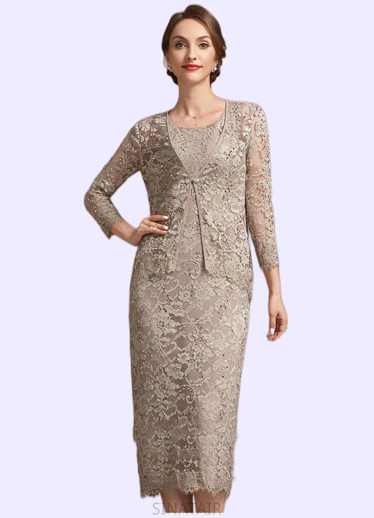 Genesis Sheath/Column Scoop Neck Tea-Length Lace Mother of the Bride Dress With Sequins DH126P0014898