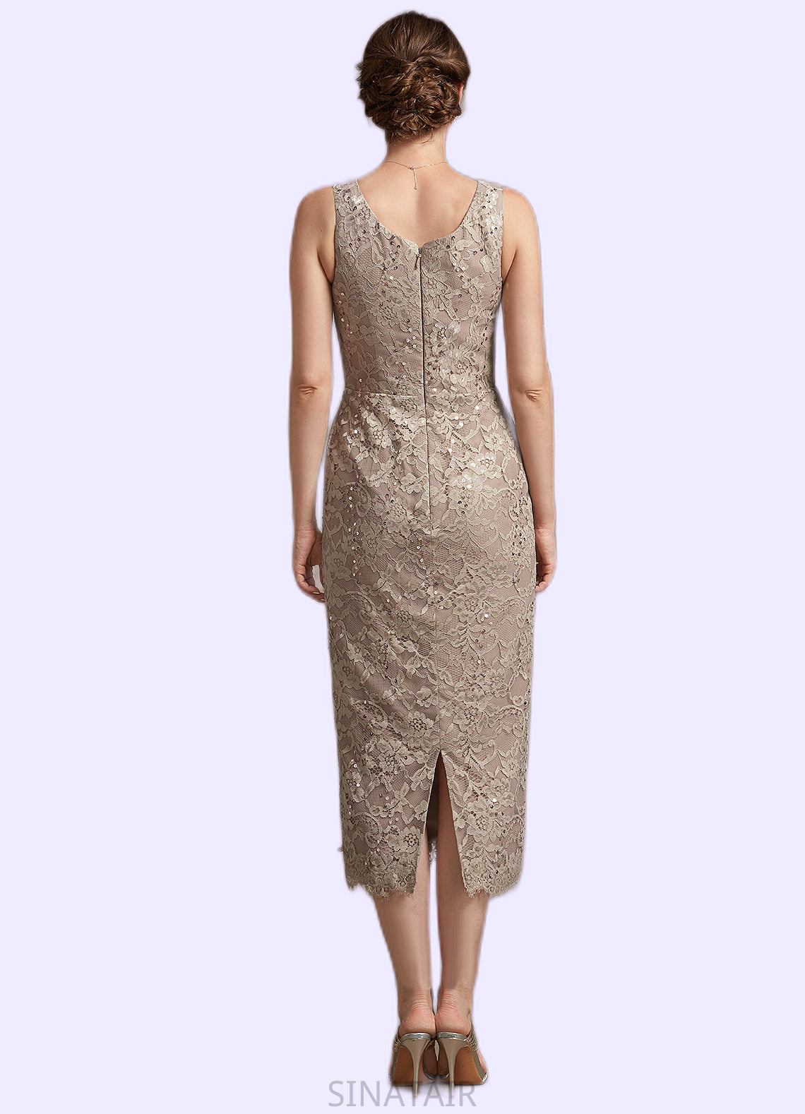 Genesis Sheath/Column Scoop Neck Tea-Length Lace Mother of the Bride Dress With Sequins DH126P0014898