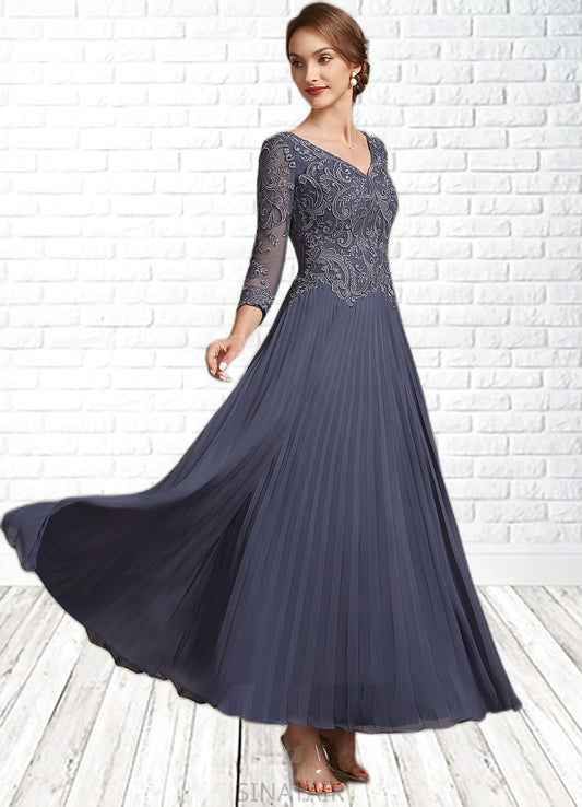 Melinda A-Line V-neck Ankle-Length Chiffon Lace Mother of the Bride Dress DH126P0014899