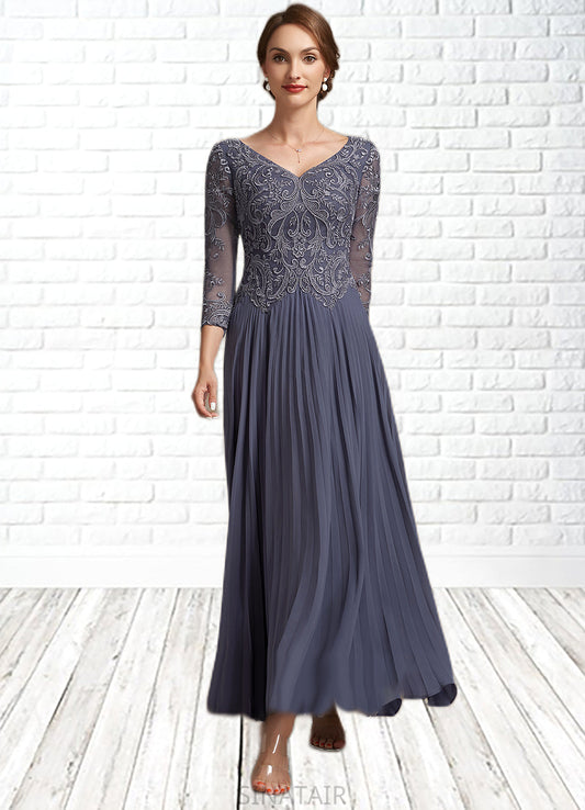 Melinda A-Line V-neck Ankle-Length Chiffon Lace Mother of the Bride Dress DH126P0014899