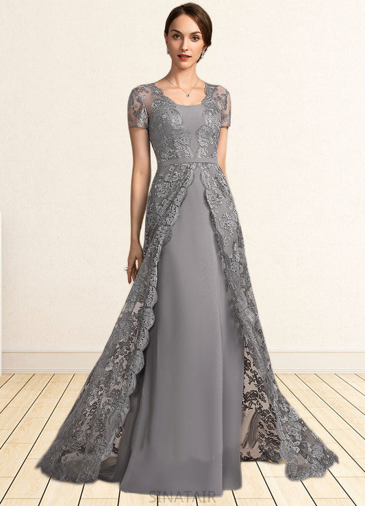 Aubree A-Line Square Neckline Sweep Train Chiffon Lace Mother of the Bride Dress DH126P0014903