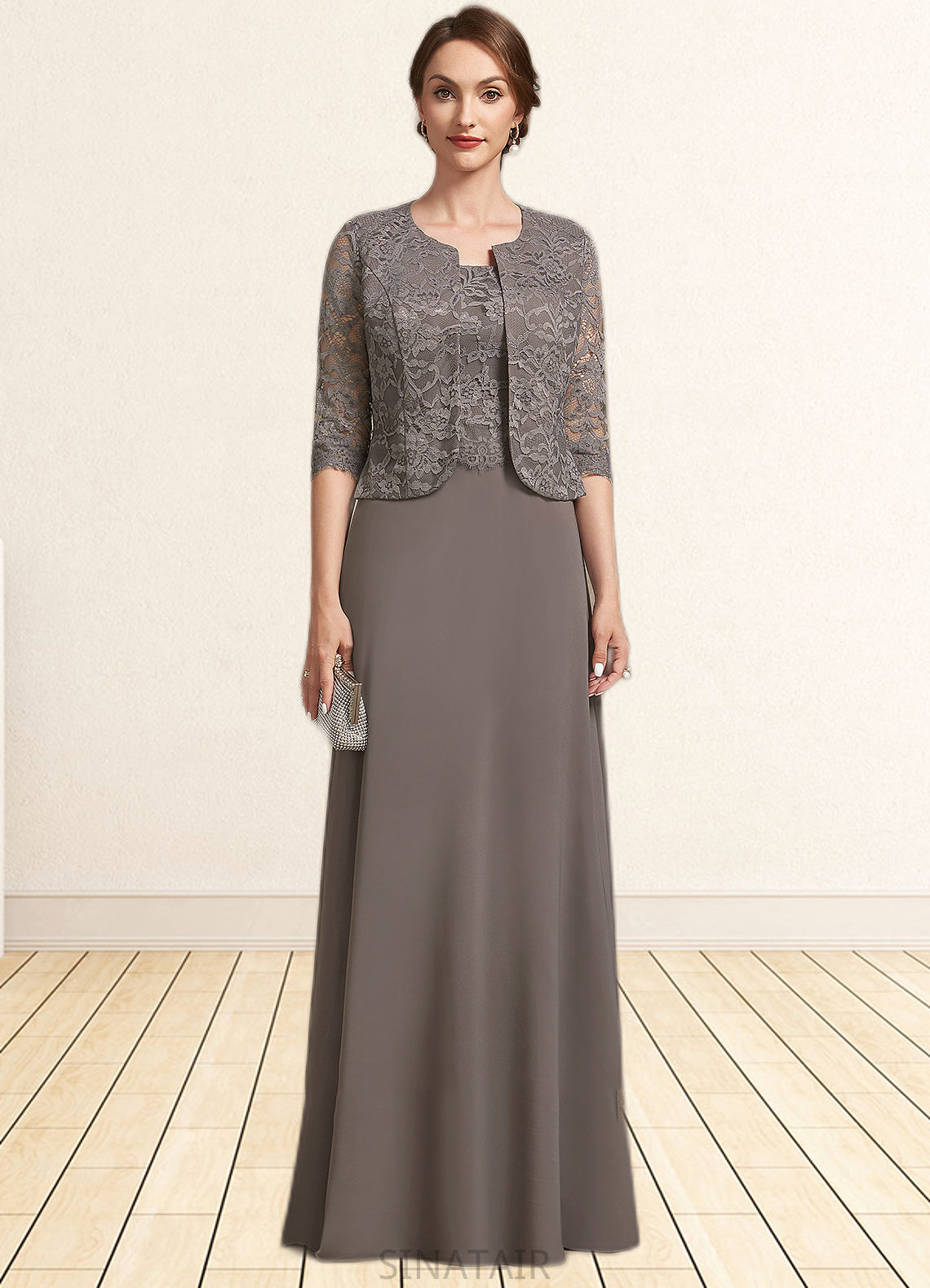 Jaylynn A-Line Square Neckline Floor-Length Chiffon Lace Mother of the Bride Dress DH126P0014904