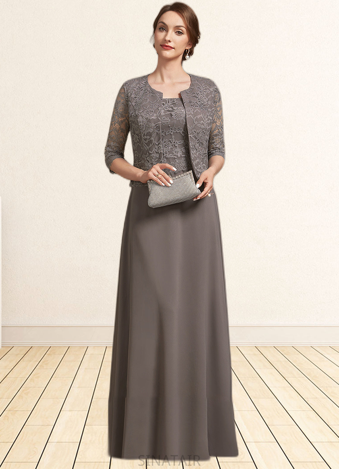 Jaylynn A-Line Square Neckline Floor-Length Chiffon Lace Mother of the Bride Dress DH126P0014904