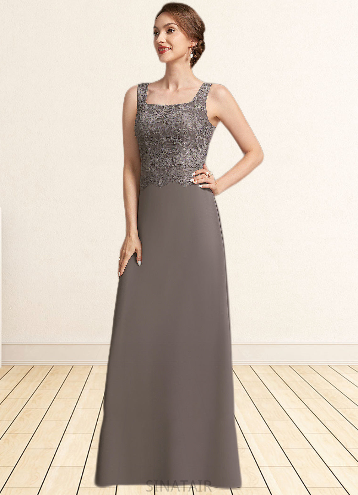 Jaylynn A-Line Square Neckline Floor-Length Chiffon Lace Mother of the Bride Dress DH126P0014904