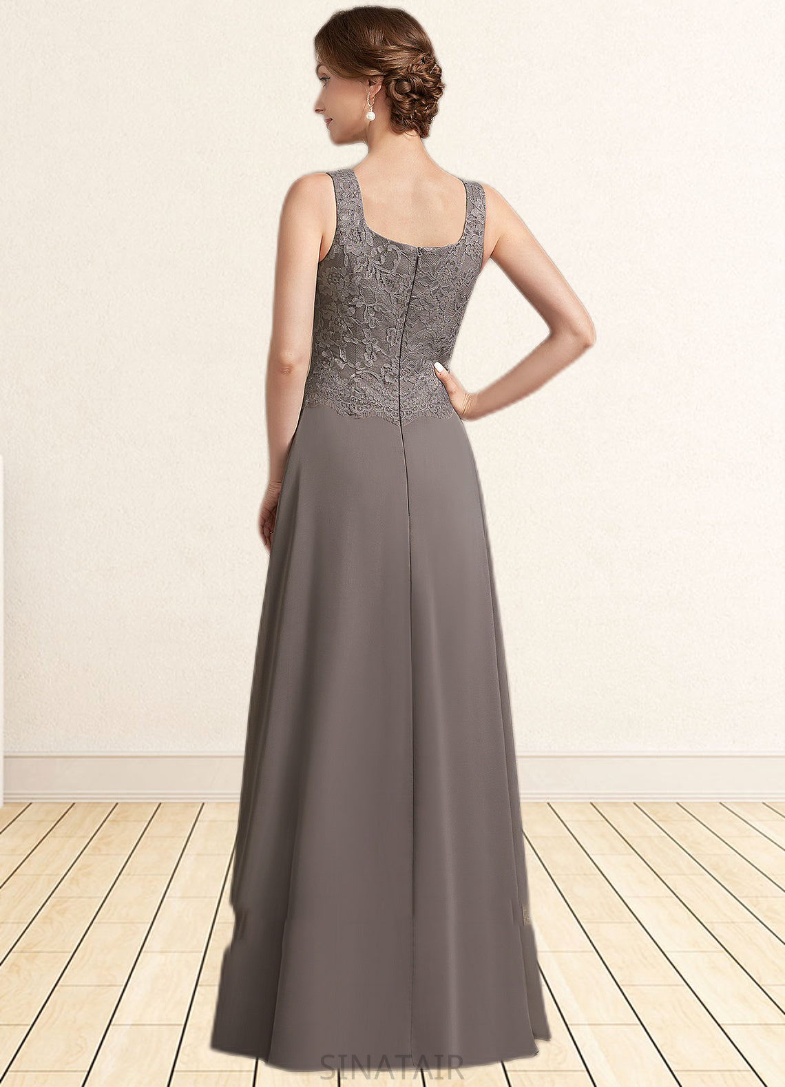 Jaylynn A-Line Square Neckline Floor-Length Chiffon Lace Mother of the Bride Dress DH126P0014904