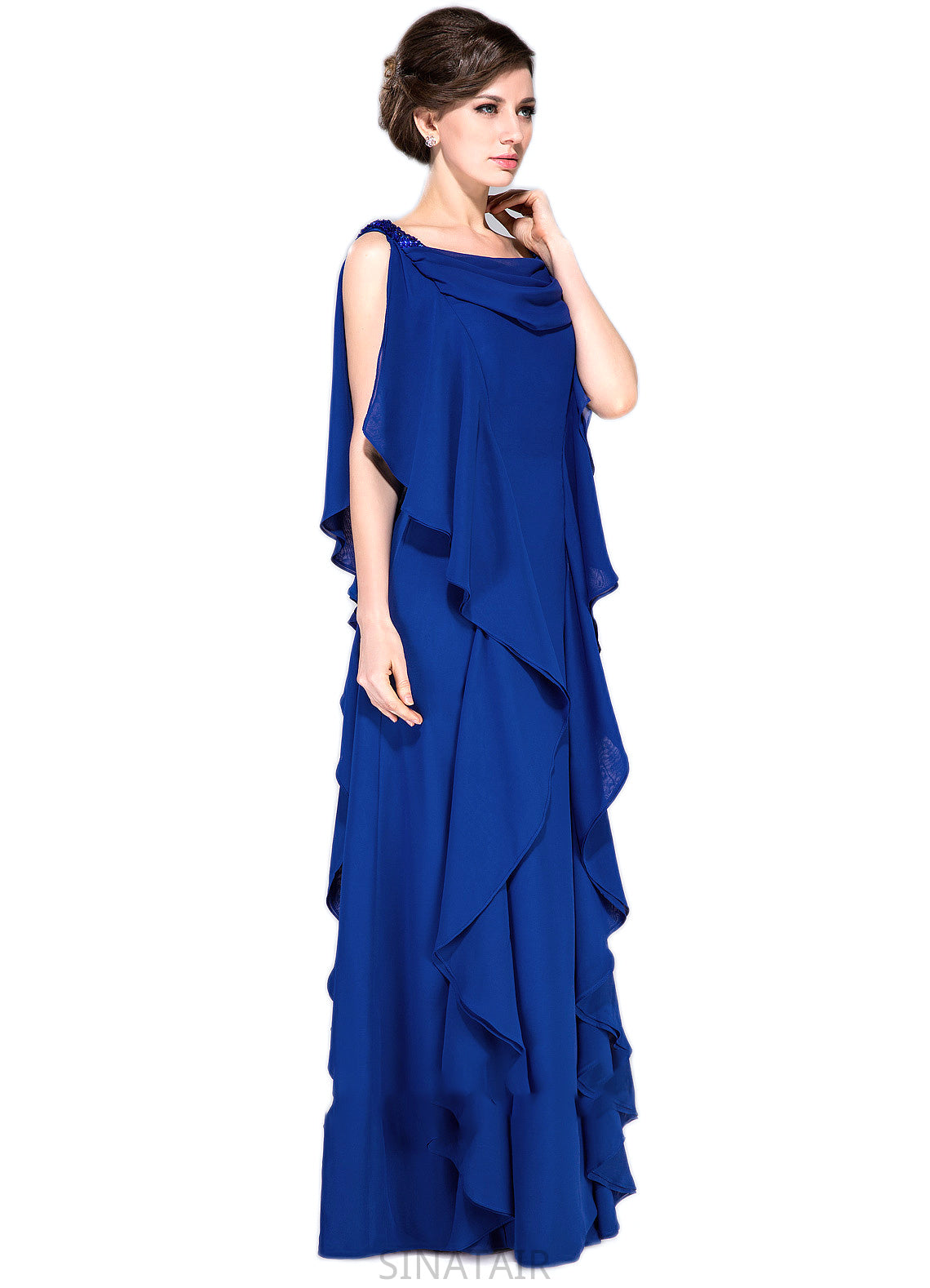 Alanna A-Line Cowl Neck Floor-Length Chiffon Mother of the Bride Dress With Beading Sequins Cascading Ruffles DH126P0014907