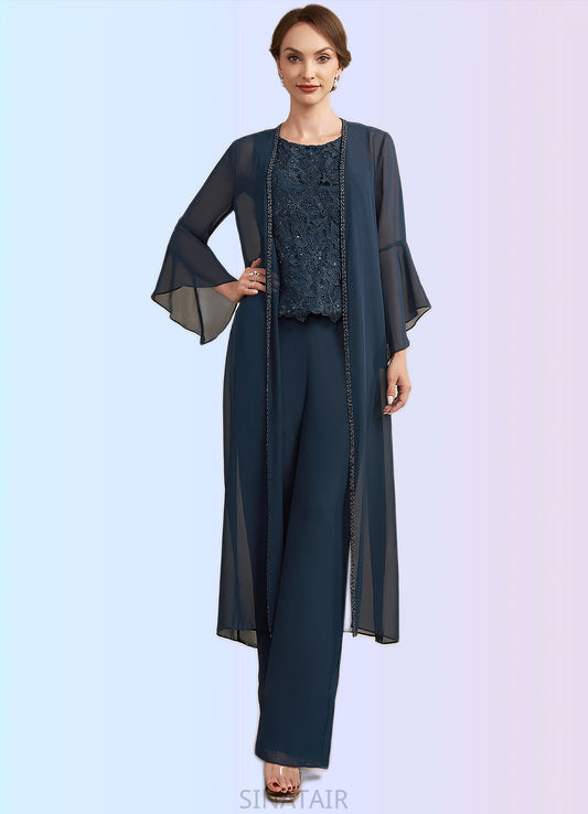 Tina Jumpsuit/Pantsuit Scoop Neck Floor-Length Chiffon Lace Mother of the Bride Dress With Beading Sequins DH126P0014910