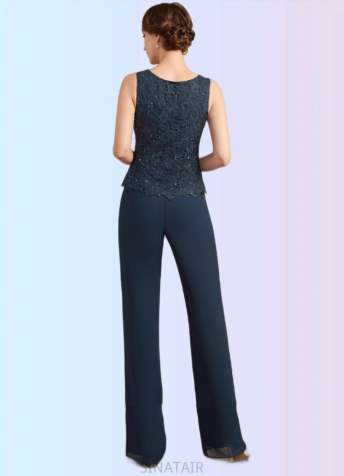 Tina Jumpsuit/Pantsuit Scoop Neck Floor-Length Chiffon Lace Mother of the Bride Dress With Beading Sequins DH126P0014910